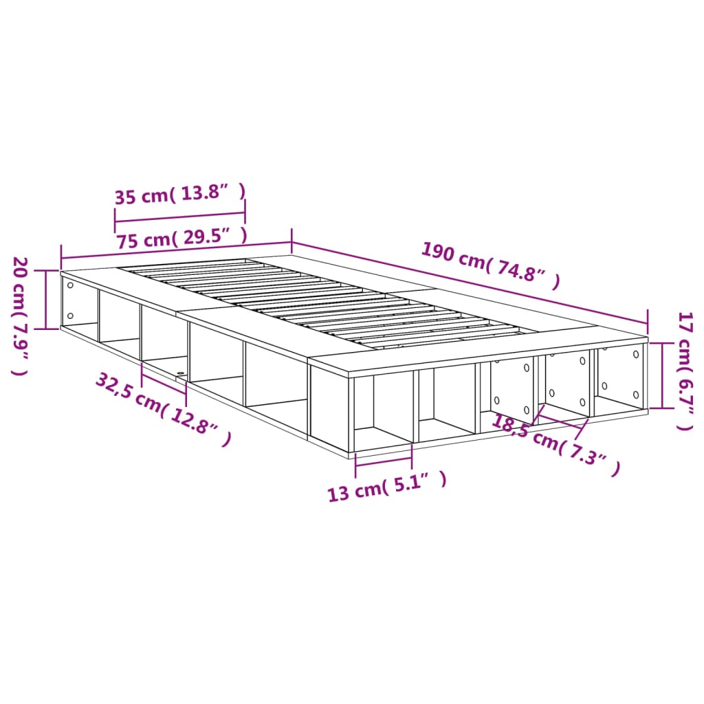 vidaXL Bettgestell Schwarz 75x190 cm Holzwerkstoff