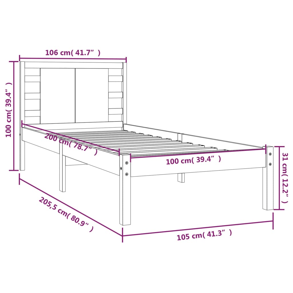 vidaXL Massivholzbett ohne Matratze Weiß 100x200 cm Kiefernholz