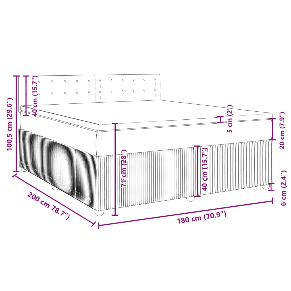 vidaXL Boxspringbett mit Matratze Hellgrau 180x200 cm Samt