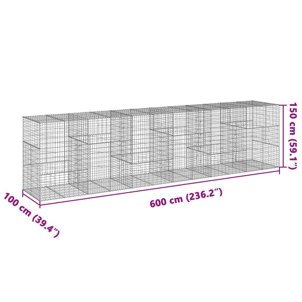 vidaXL Gabione mit Deckel 600x100x150 cm Verzinktes Eisen