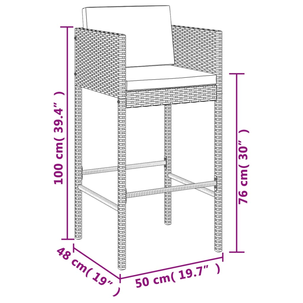 vidaXL 5-tlg. Gartenbar-Set mit Kissen Schwarz Poly Rattan