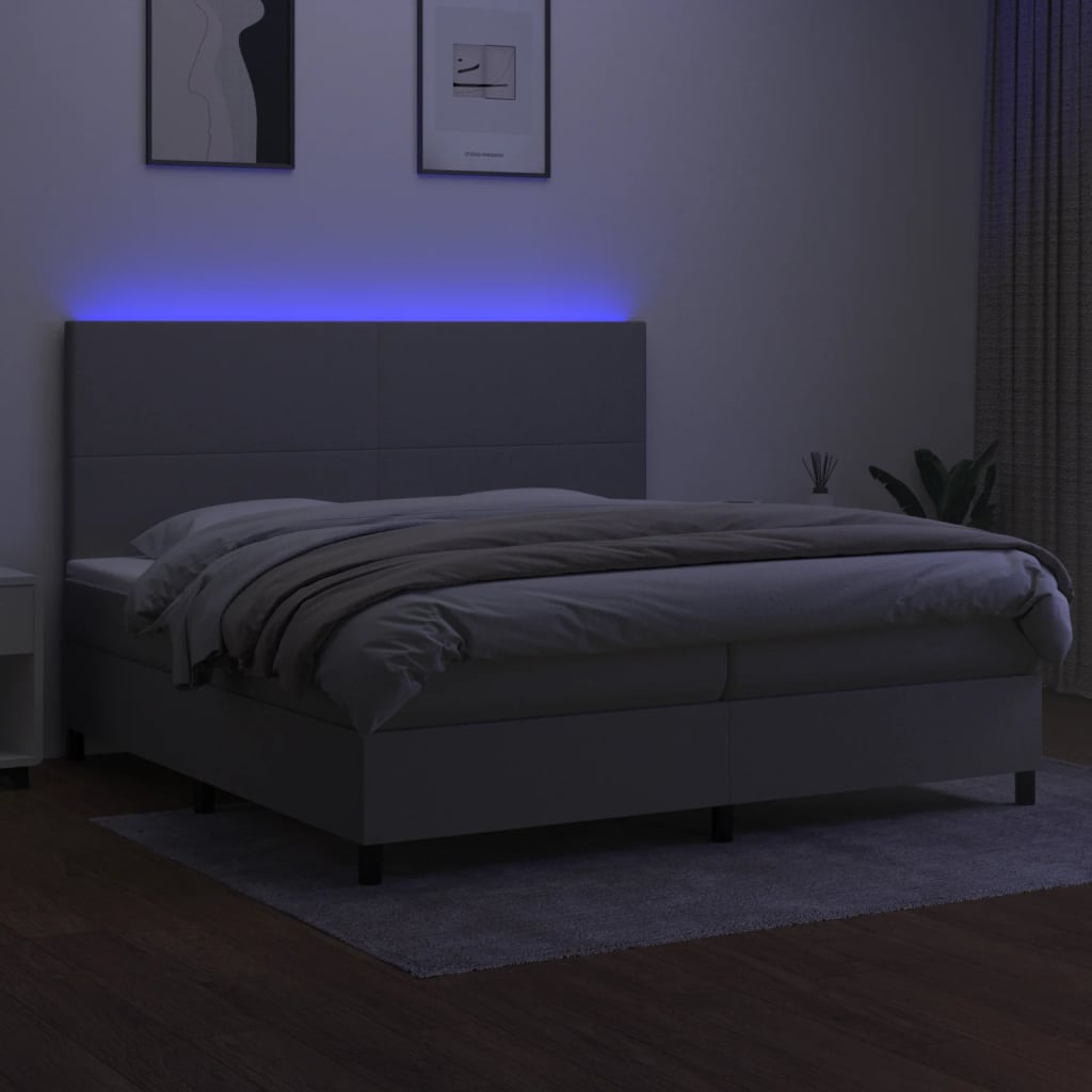 vidaXL Boxspringbett mit Matratze & LED Hellgrau 200x200 cm Stoff