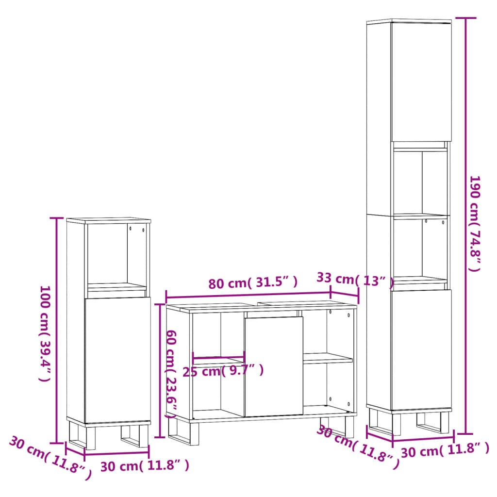 vidaXL 3-tlg. Badmöbel-Set Hochglanz-Weiß Holzwerkstoff