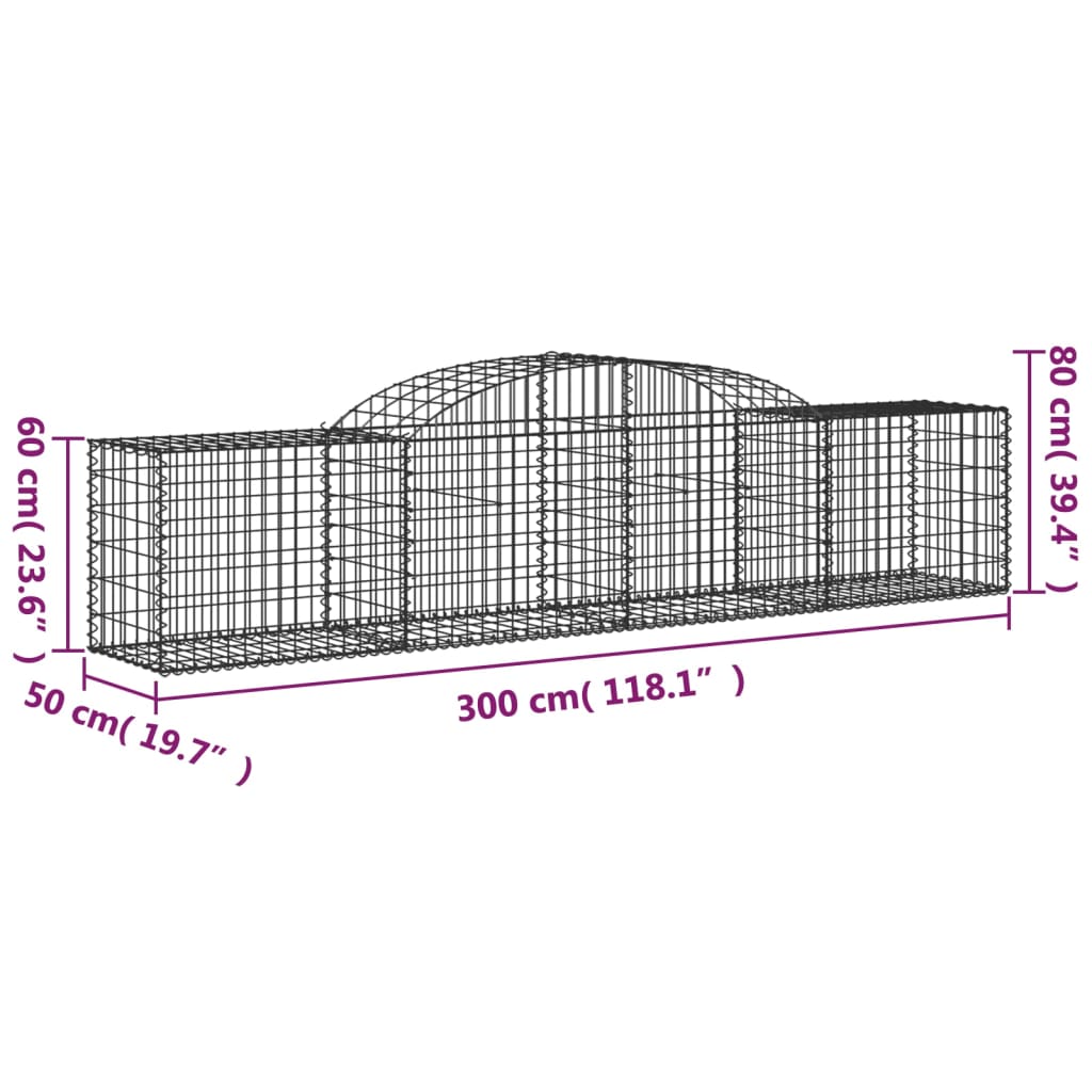 vidaXL Gabionen mit Hochbogen 9 Stk. 300x50x60/80 cm Verzinktes Eisen