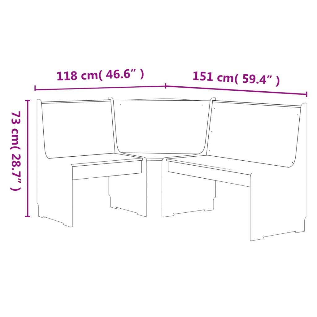 vidaXL Eckbank REINE 151 cm Honigbraun und Weiß Massivholz Kiefer