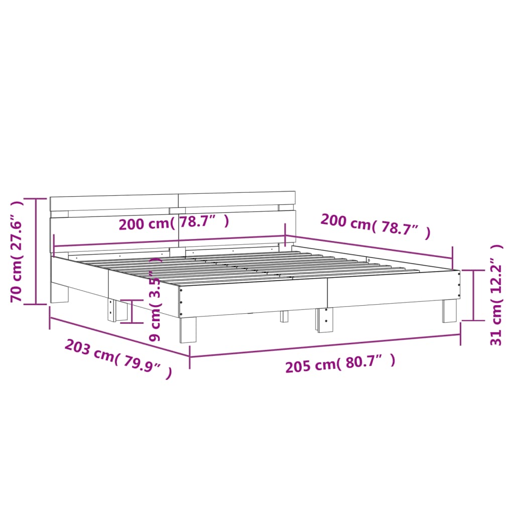 vidaXL Bettgestell mit Kopfteil Sonoma-Eiche 200x200 cm Holzwerkstoff