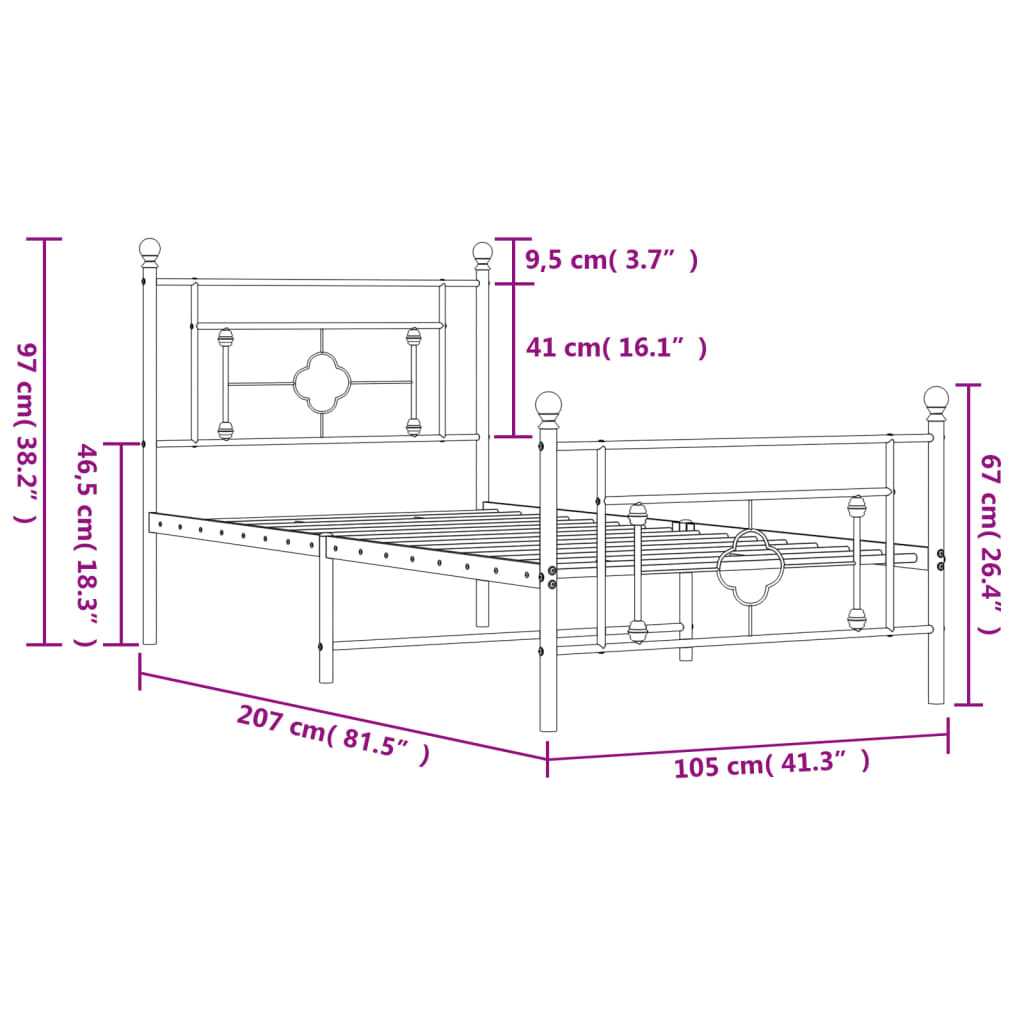 vidaXL Bettgestell mit Kopf- und Fußteil Metall Schwarz 100x200 cm