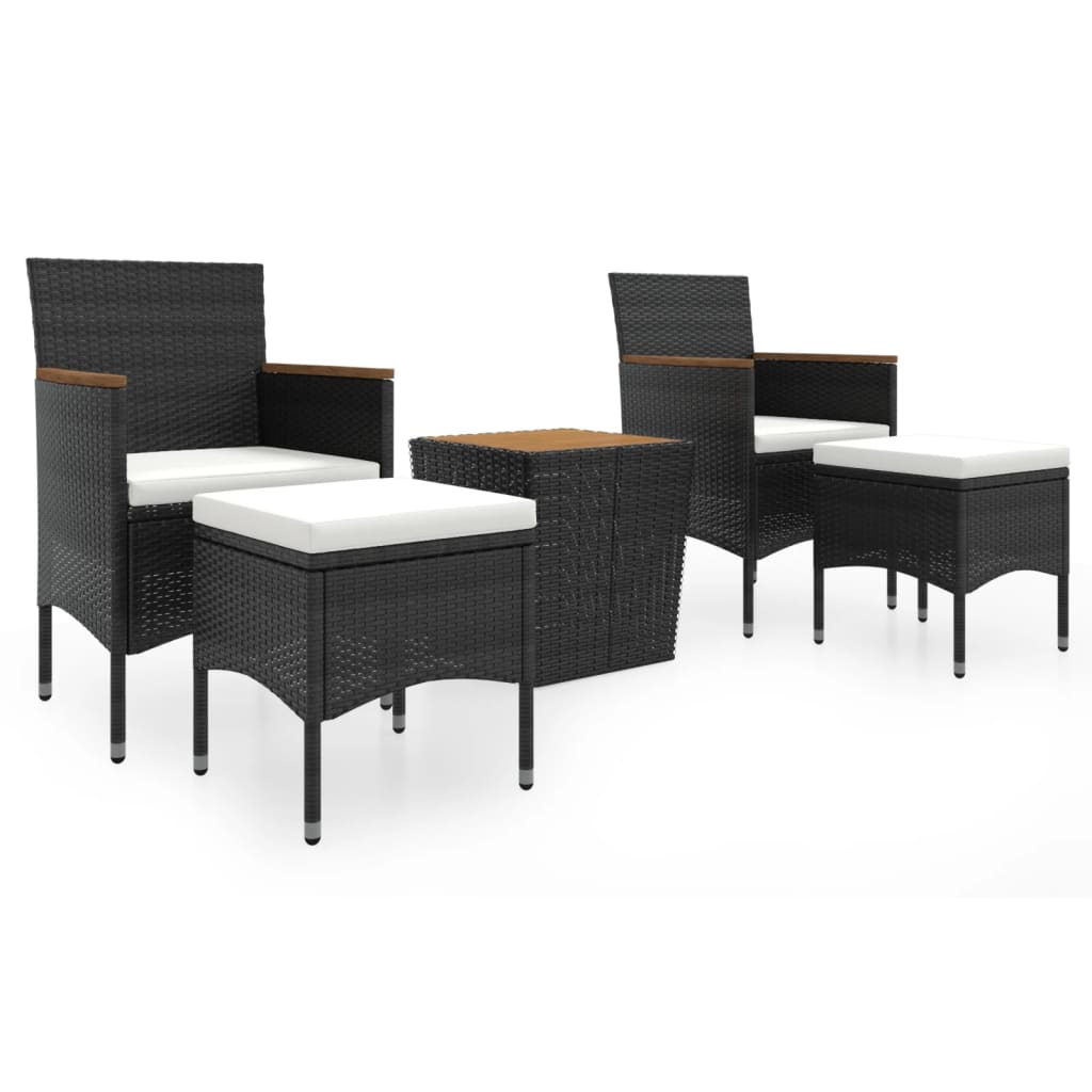 vidaXL 5-tlg. Garten-Bistro-Set Poly Rattan Massivholz Akazie Schwarz