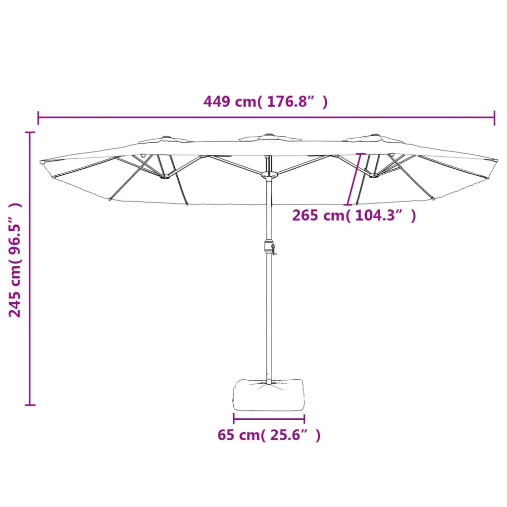 vidaXL Doppel-Sonnenschirm mit LED-Leuchten Sandweiß 449x245 cm