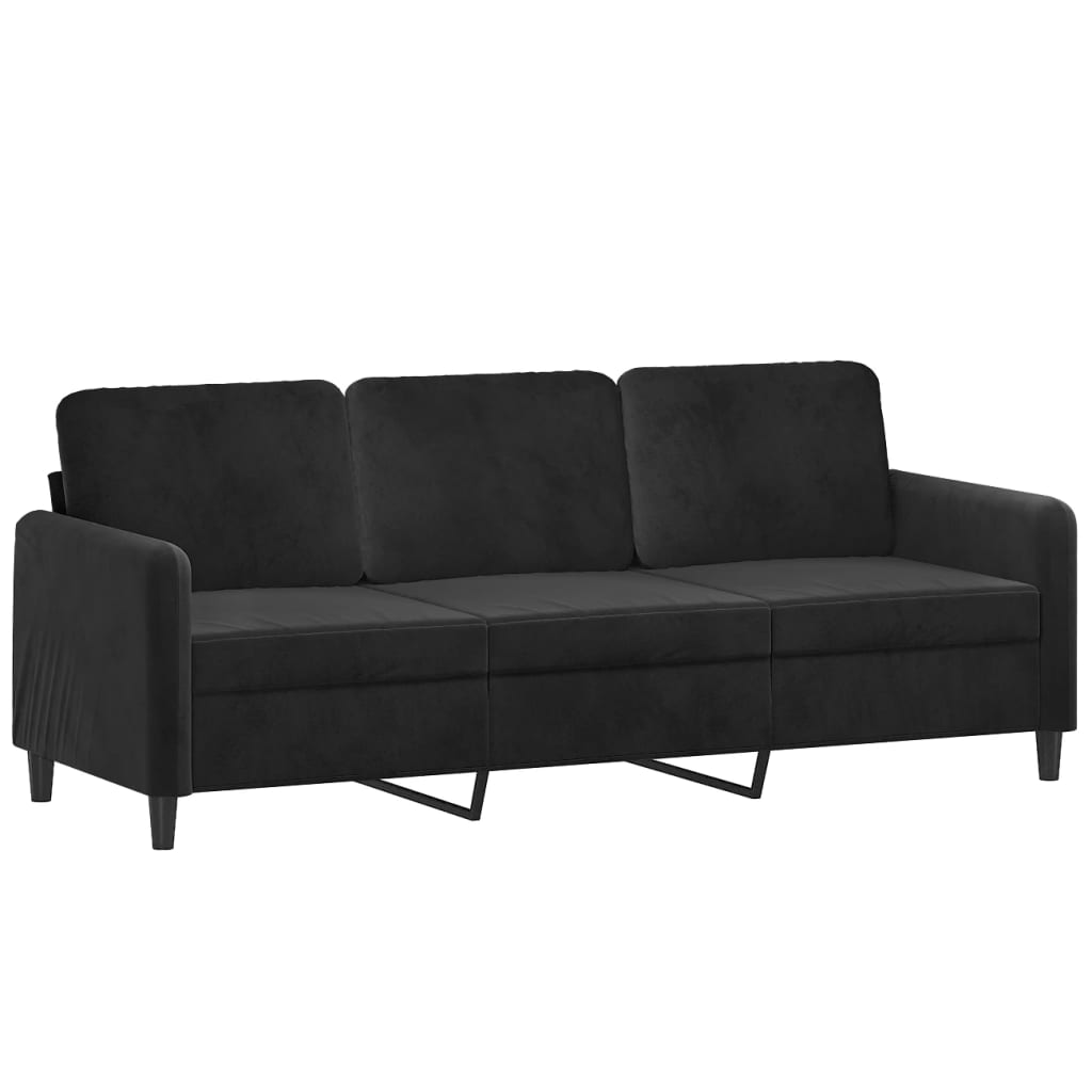vidaXL 3-Sitzer-Sofa mit Zierkissen Schwarz 180 cm Samt