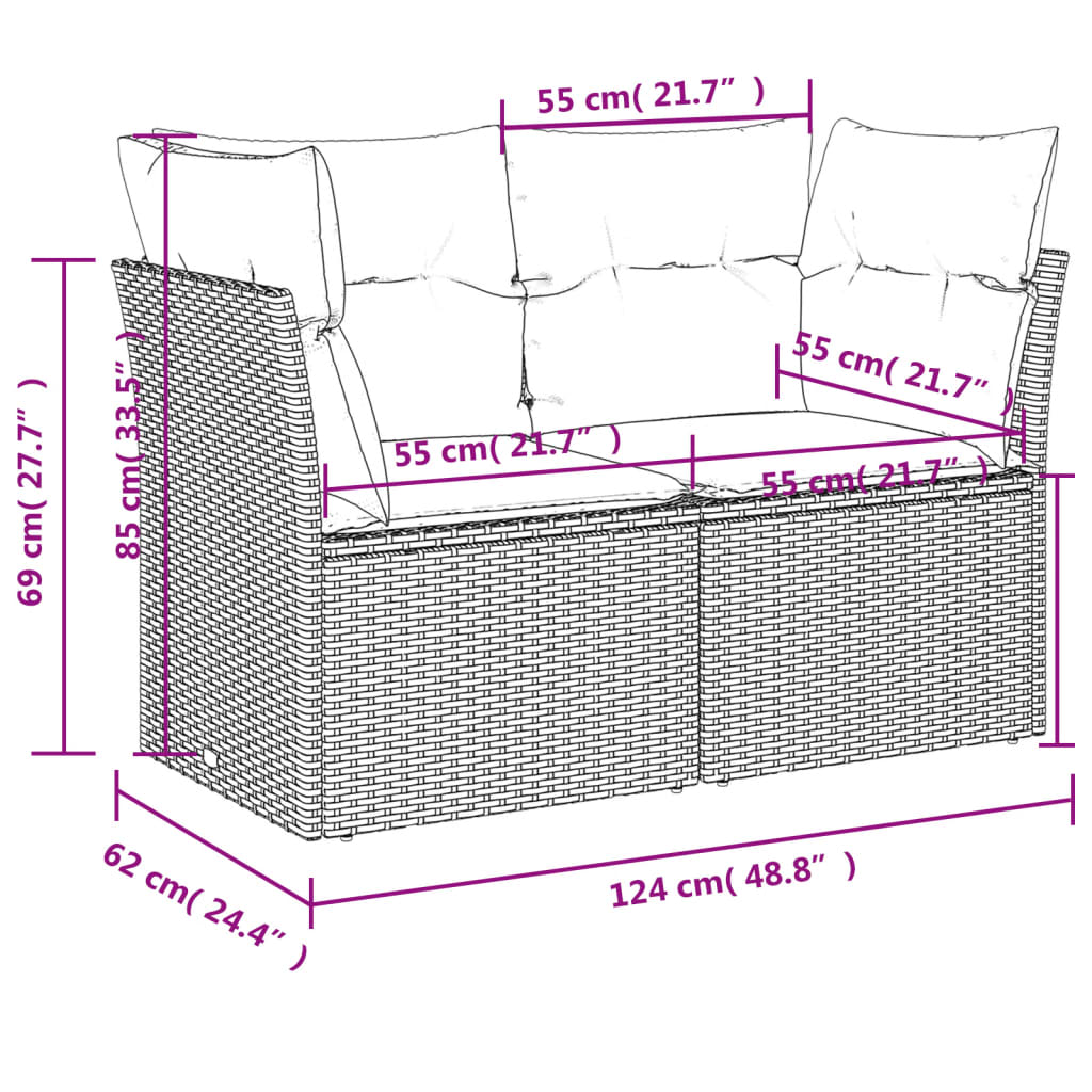 vidaXL Gartensofa mit Kissen 2-Sitzer Beige Poly Rattan