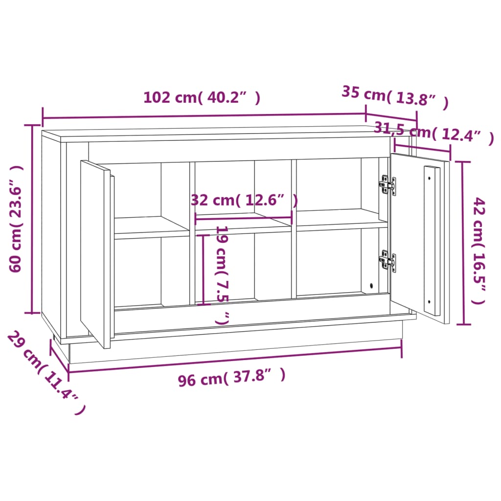 vidaXL Sideboard Grau Sonoma 102x35x60 cm Holzwerkstoff