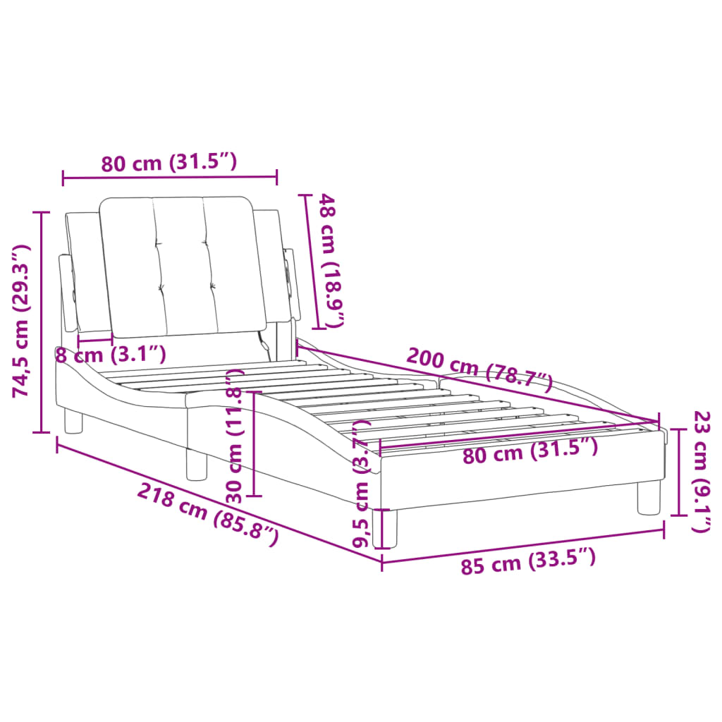 vidaXL Bettgestell mit Kopfteil Weiß und Schwarz 80x200 cm Kunstleder