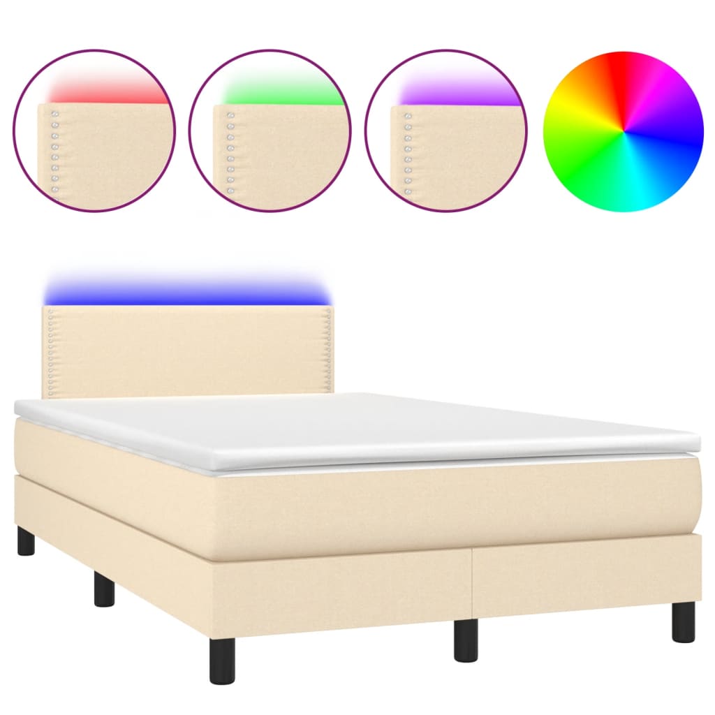 vidaXL Boxspringbett mit Matratze & LED Creme 120x190 cm Stoff