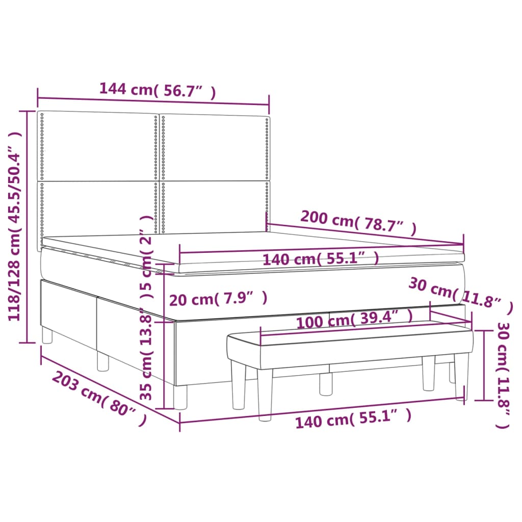 vidaXL Boxspringbett mit Matratze Rosa 140x200 cm Samt