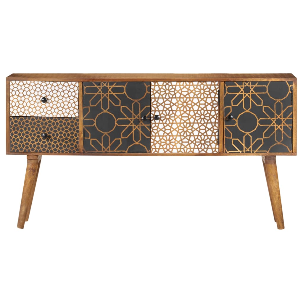 vidaXL Sideboard mit Druckmuster 130×30×70 cm Massivholz Mango