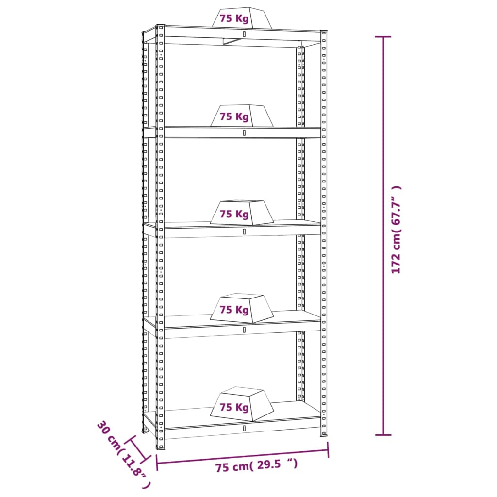 vidaXL Regale mit 5 Böden 3 Stk. Silbern Stahl & Holzwerkstoff