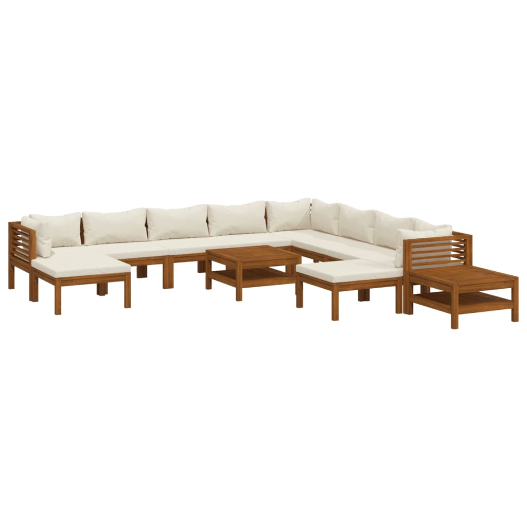 vidaXL 12-tlg. Garten-Lounge-Set mit Creme Kissen Massivholz Akazie