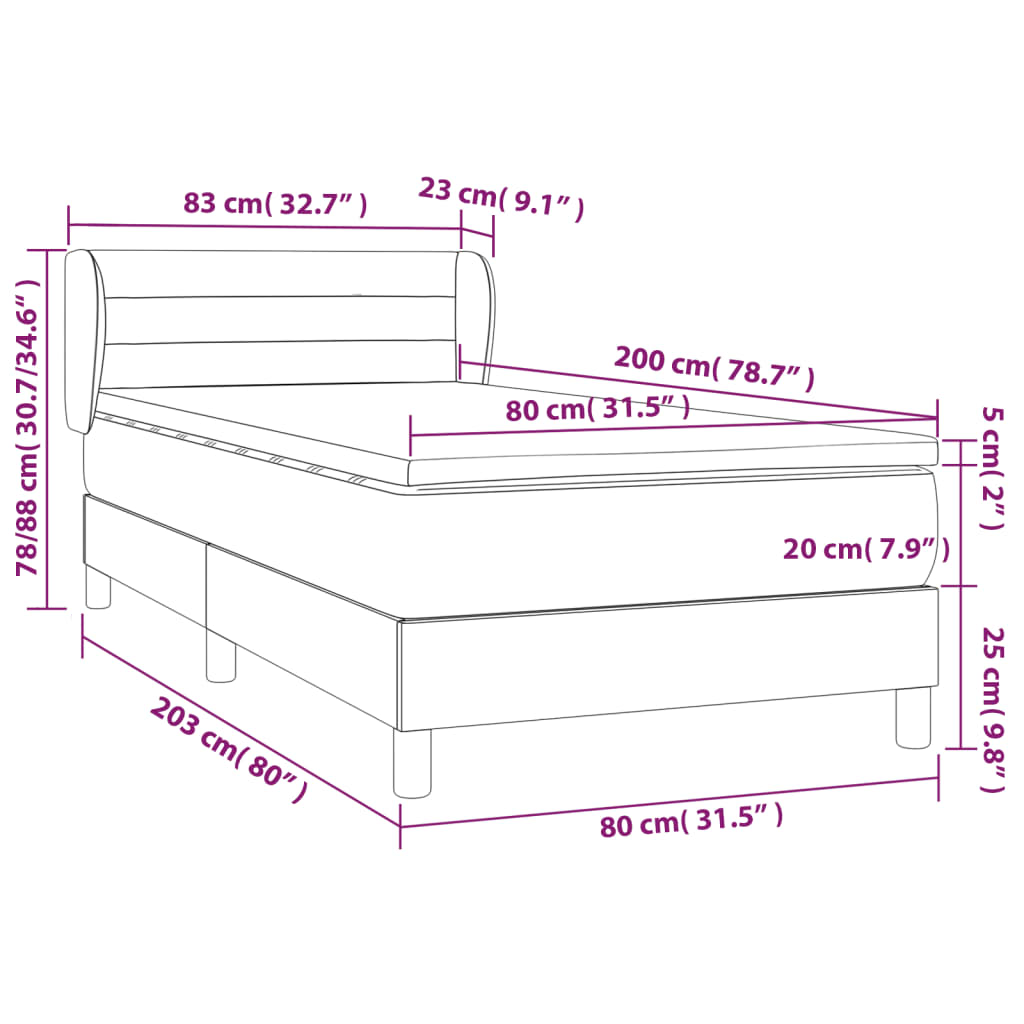 vidaXL Boxspringbett mit Matratze Creme 80x200 cm Stoff