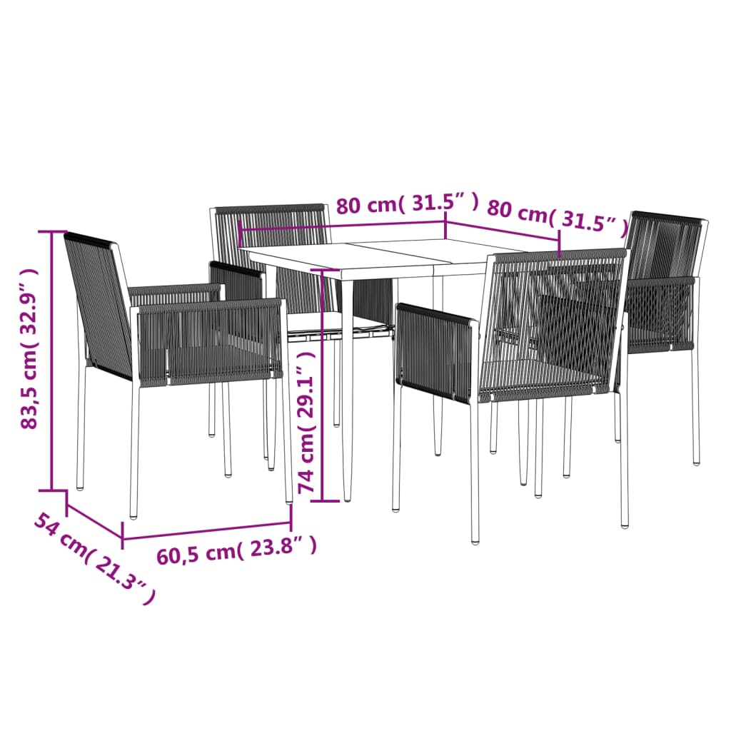 vidaXL 5-tlg. Garten-Essgruppe mit Kissen Schwarz Poly Rattan & Stahl