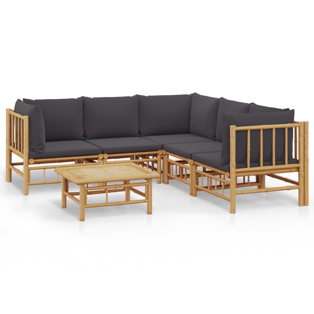 vidaXL 6-tlg. Garten-Lounge-Set mit Dunkelgrauen Kissen Bambus