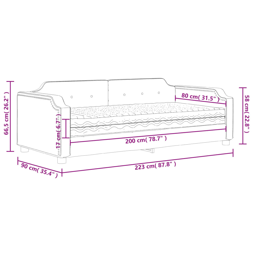 vidaXL Tagesbett mit Matratze Hellgrau 80x200 cm Stoff