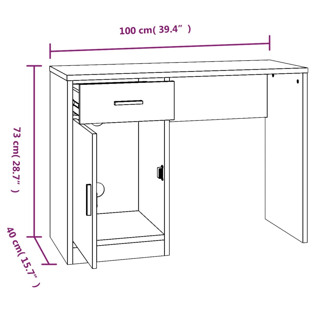 vidaXL Schreibtisch mit Stauraum Räuchereiche 100x40x73 cm