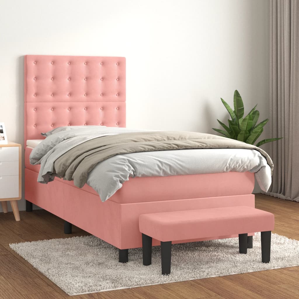 vidaXL Boxspringbett mit Matratze Rosa 100x200 cm Samt