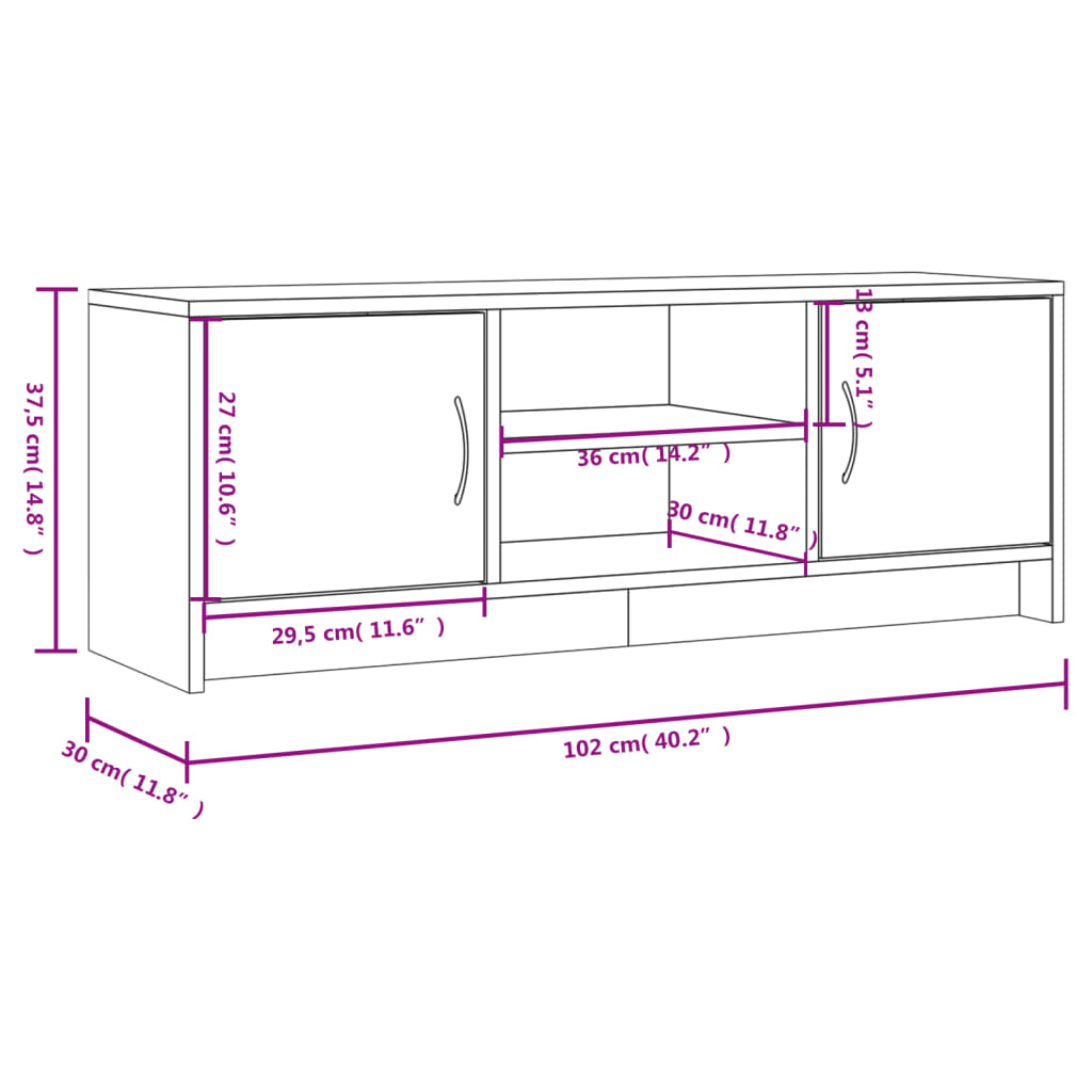 vidaXL TV-Schrank Weiß 102x30x37,5 cm Holzwerkstoff