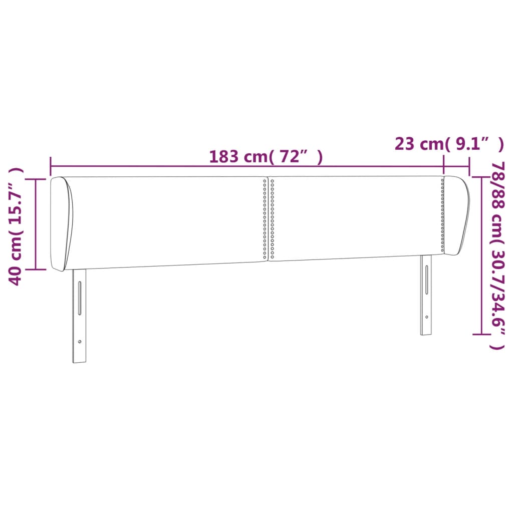 vidaXL Kopfteil mit Ohren Dunkelgrau 183x23x78/88 cm Samt