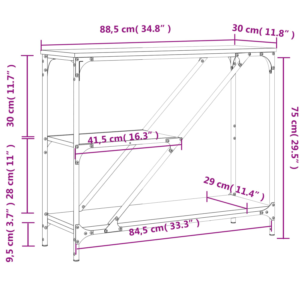 vidaXL Konsolentisch Grau Sonoma 88,5x30x75 cm Holzwerkstoff