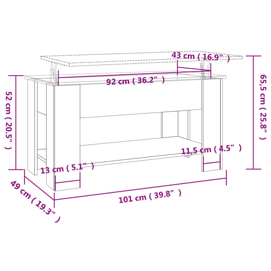 vidaXL Couchtisch Braun Eichen-Optik 101x49x52 cm Holzwerkstoff