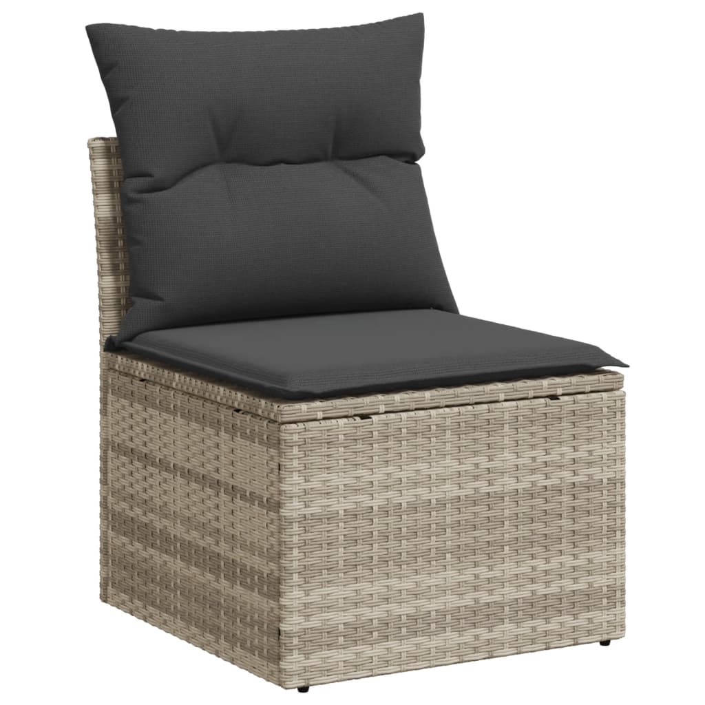 vidaXL 9-tlg. Garten-Sofagarnitur mit Kissen Hellgrau Poly Rattan