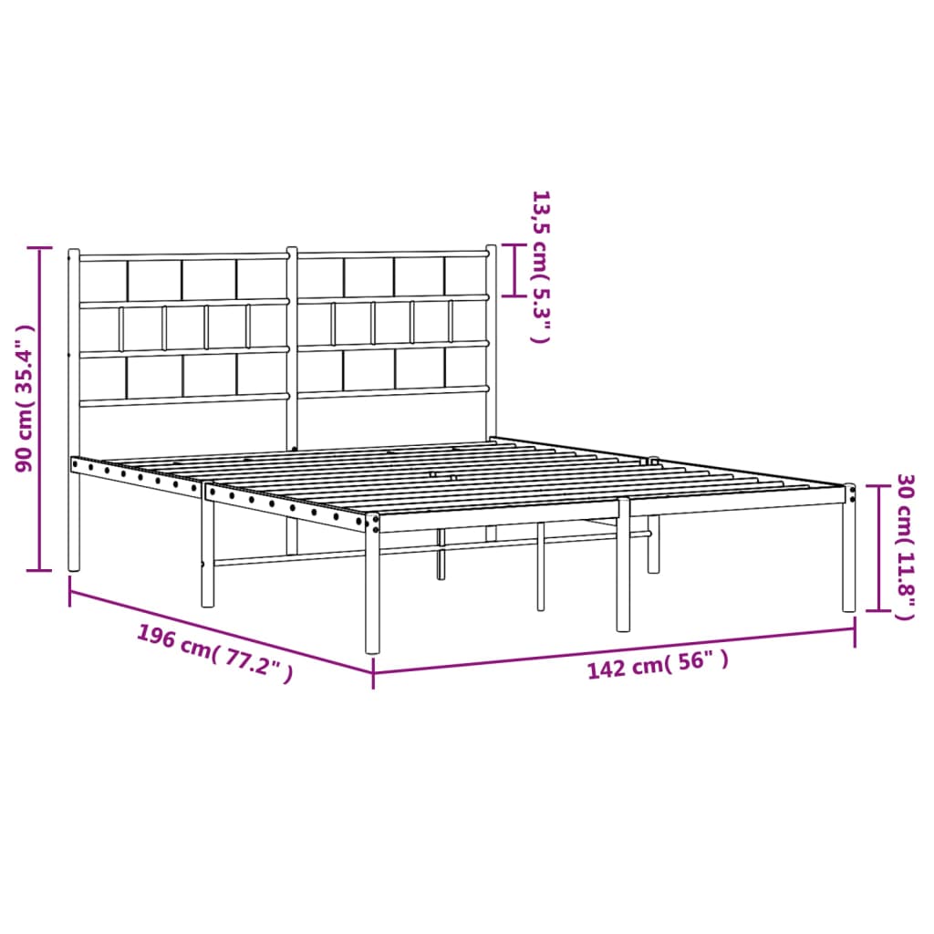 vidaXL Bettgestell mit Kopfteil Metall Schwarz 135x190 cm