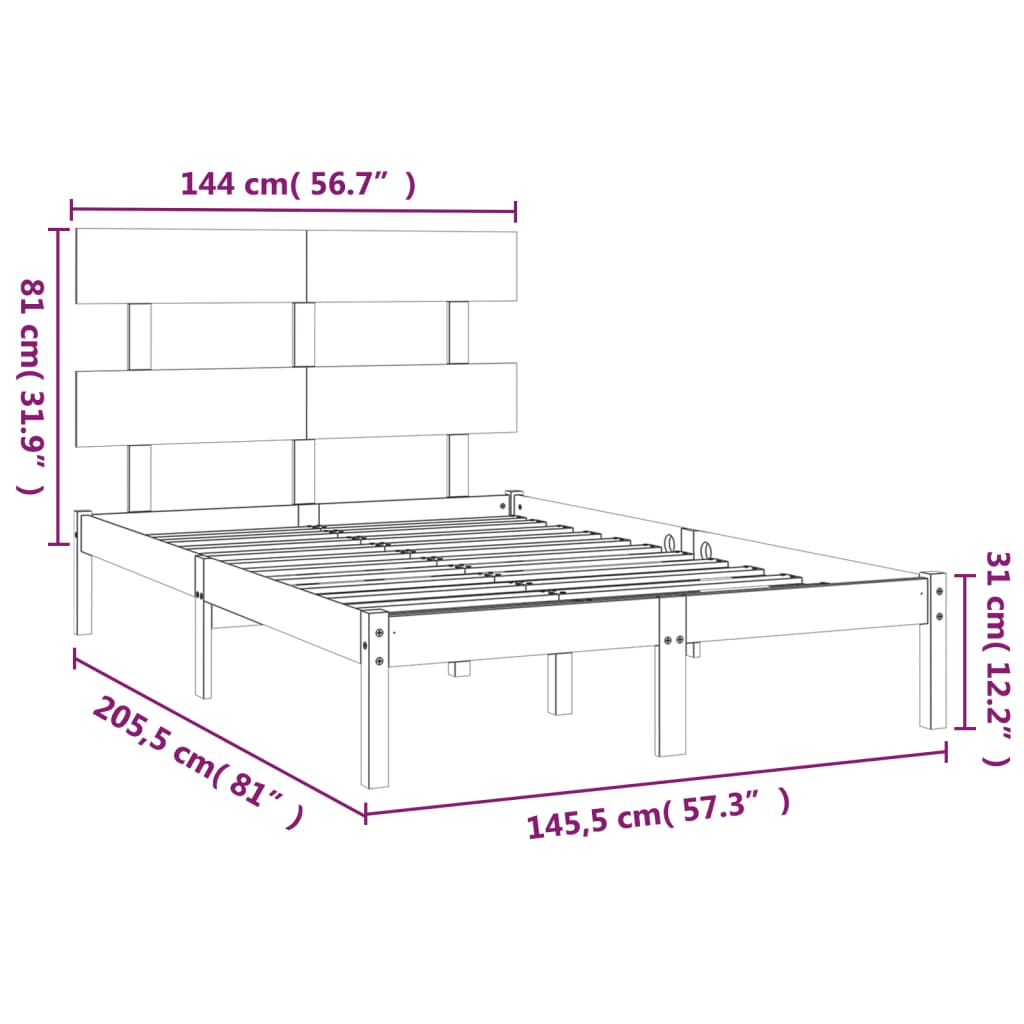 vidaXL Massivholzbett Schwarz 140x200 cm