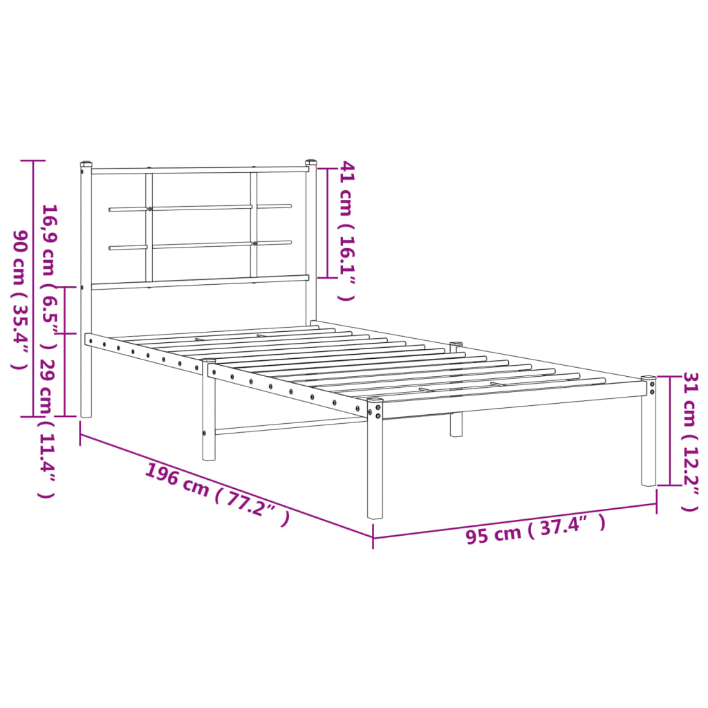 vidaXL Bettgestell mit Kopfteil Metall Weiß 90x190 cm