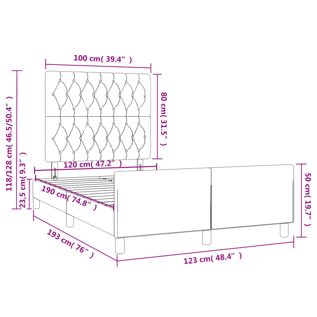 vidaXL Bettgestell mit Kopfteil Dunkelblau 120x190 cm Samt