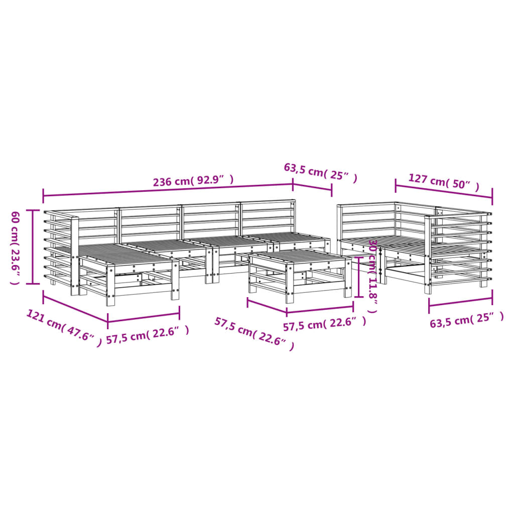 vidaXL 8-tlg. Garten-Lounge-Set Grau Massivholz Kiefer