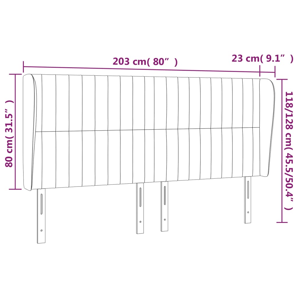 vidaXL Kopfteil mit Ohren Hellgrau 203x23x118/128 cm Samt