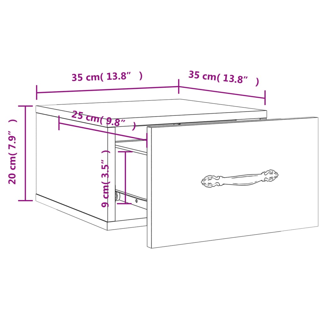 vidaXL Wand-Nachttische 2 Stk. Hochglanz-Weiß 35x35x20 cm