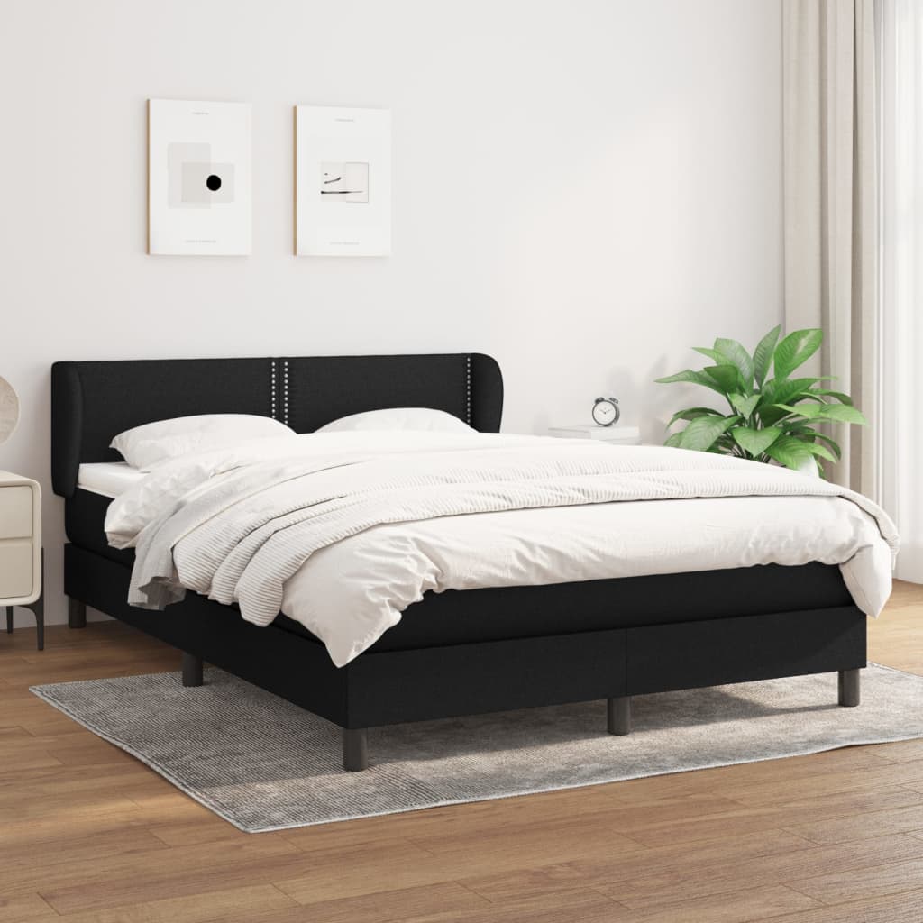 vidaXL Boxspringbett mit Matratze Schwarz 140x190 cm Stoff