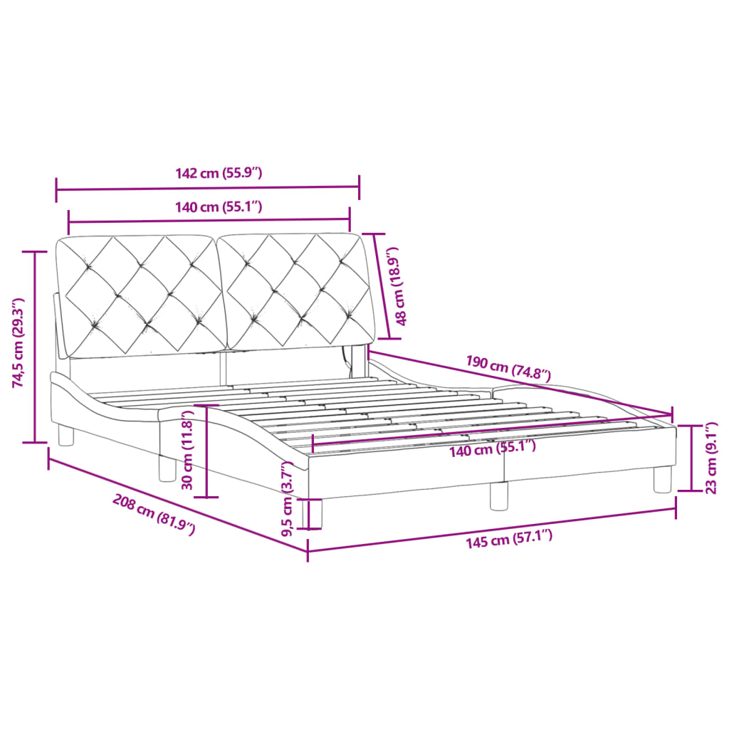 vidaXL Bettgestell mit LED-Leuchten Schwarz 140x190 cm Samt