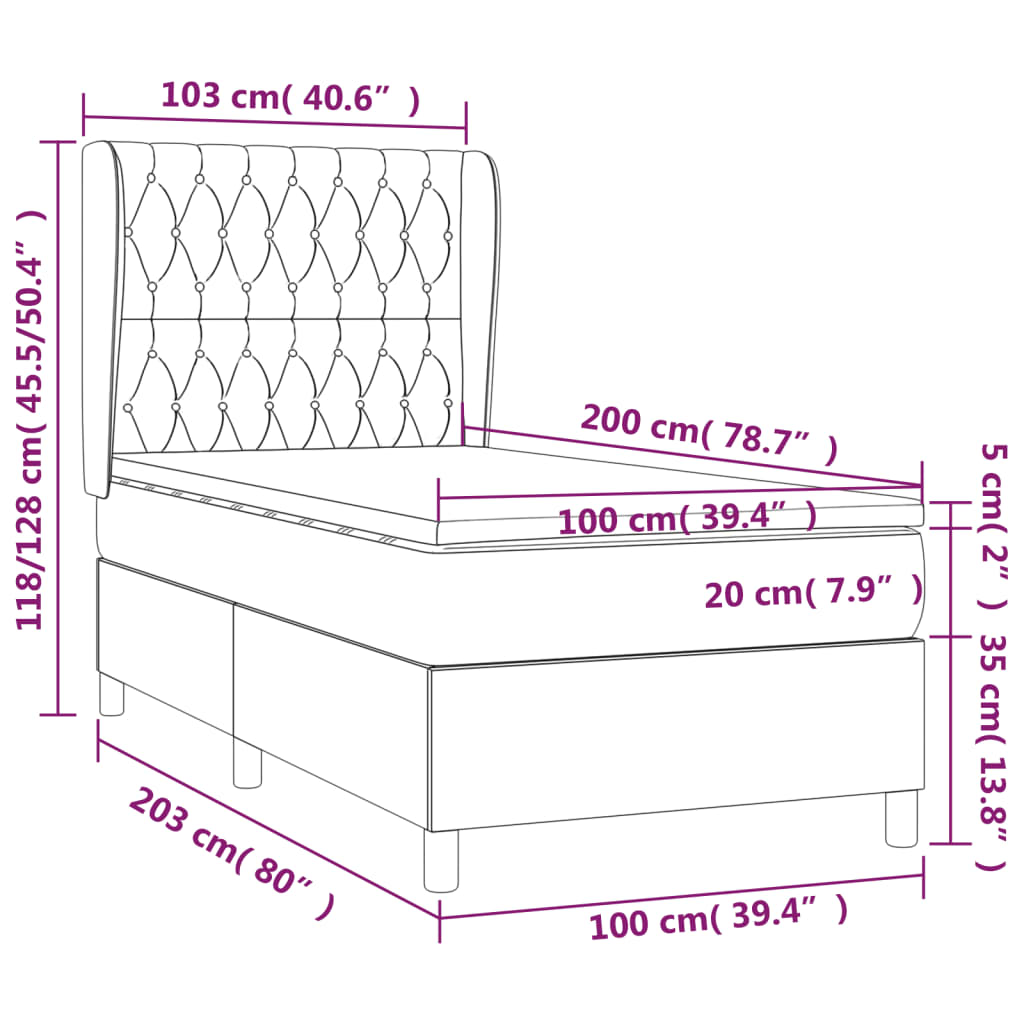 vidaXL Boxspringbett mit Matratze Dunkelbraun 100x200 cm Stoff