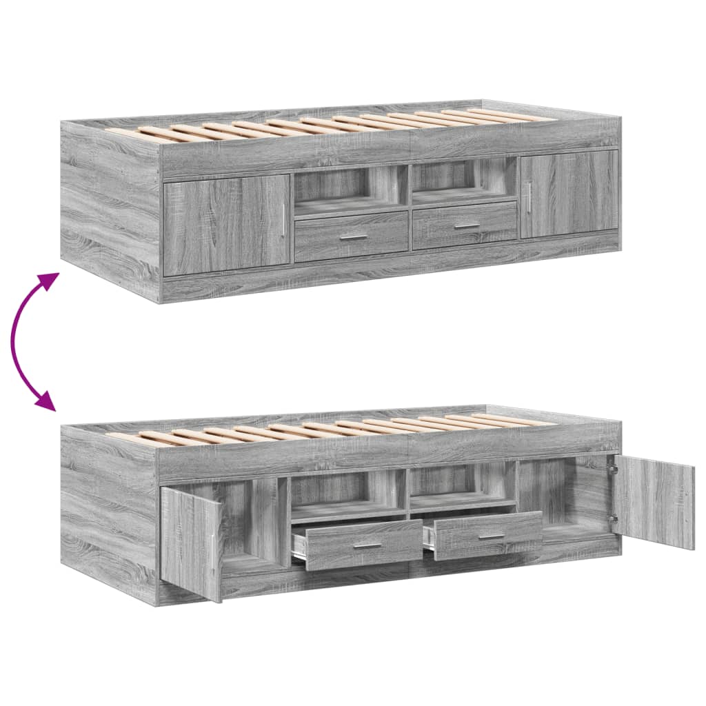 vidaXL Tagesbett mit Schubladen ohne Matratze Grau Sonoma 90x190 cm