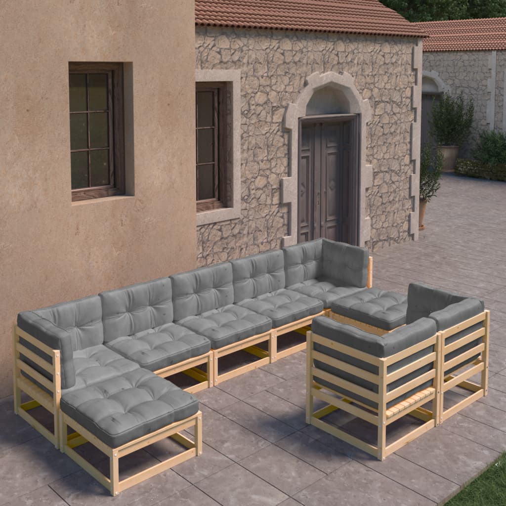 vidaXL 9-tlg. Garten-Lounge-Set mit Kissen Massivholz Kiefer