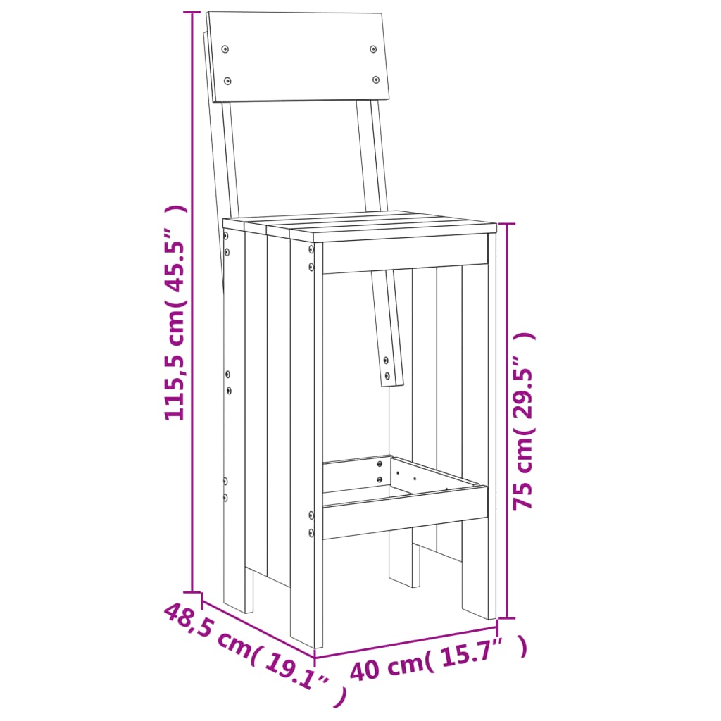 vidaXL Barhocker 2 Stk. 40x48,5x115,5 cm Massivholz Kiefer