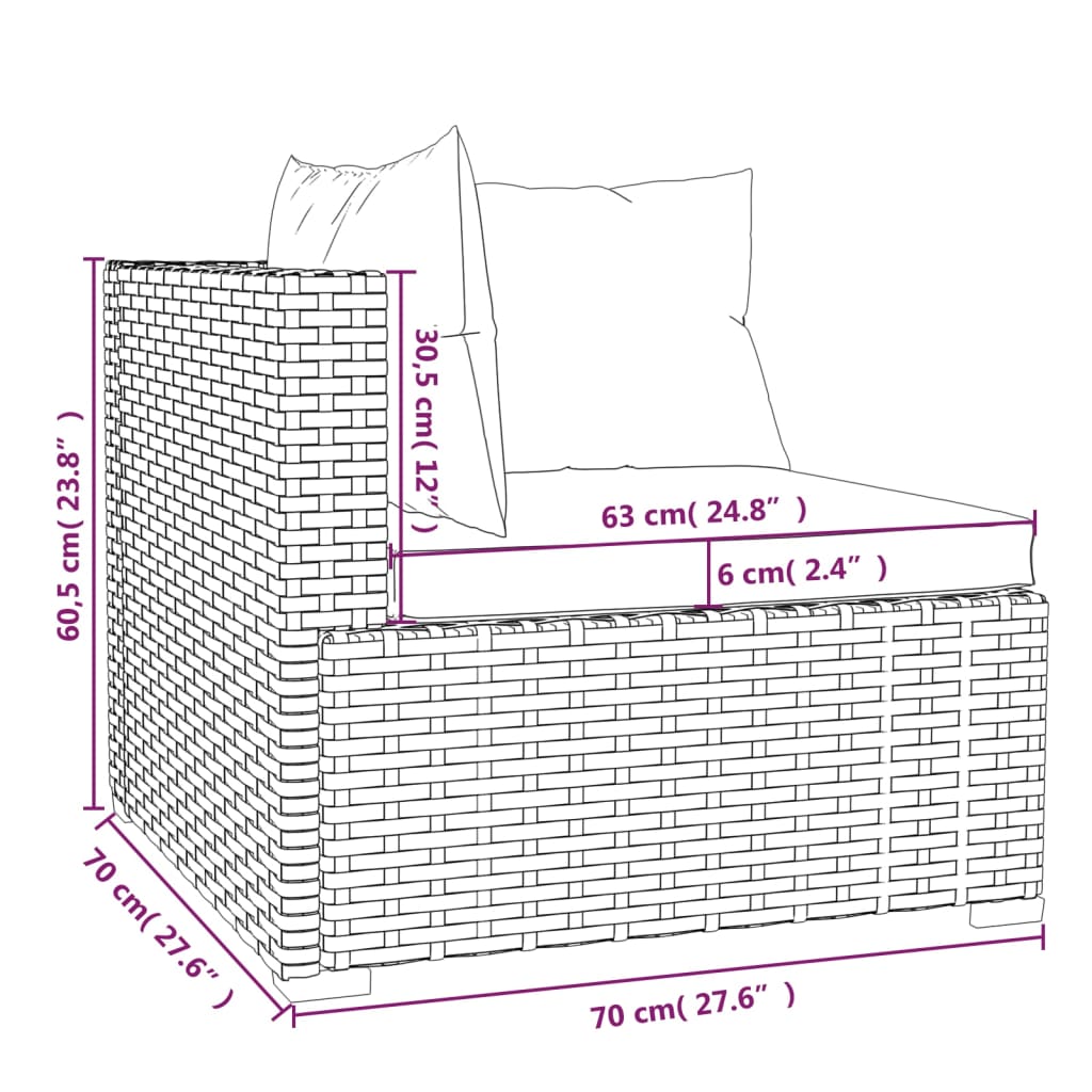 vidaXL 12-tlg. Garten-Lounge-Set mit Kissen Schwarz Poly Rattan