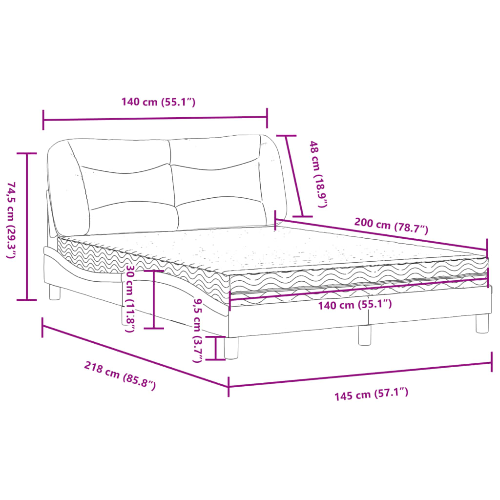 vidaXL Bett mit Matratze Dunkelbraun 140x200 cm Stoff