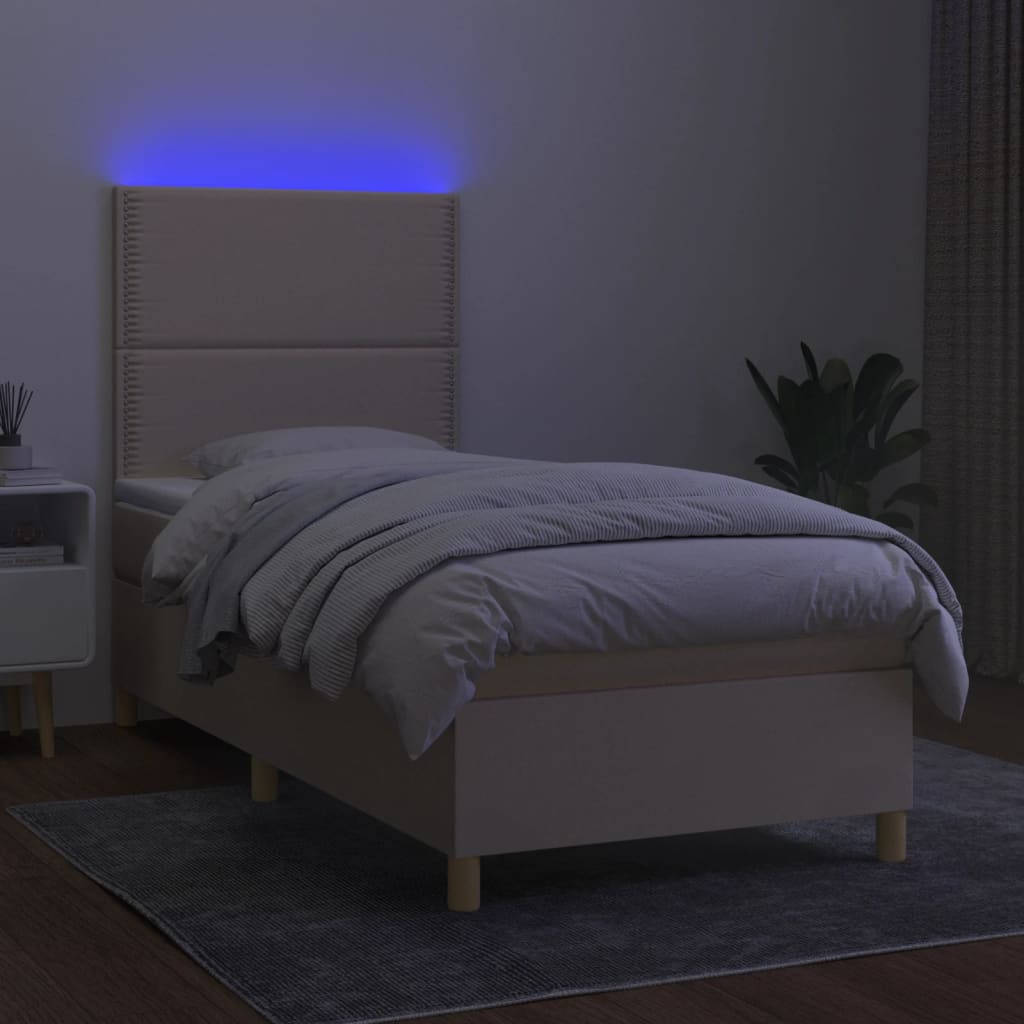 vidaXL Boxspringbett mit Matratze & LED Creme 80x200 cm Stoff