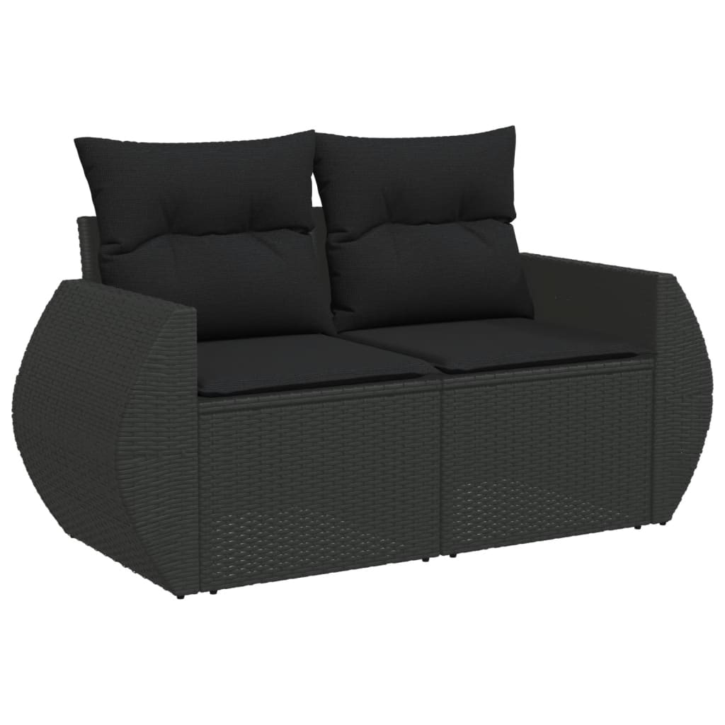 vidaXL 8-tlg. Garten-Sofagarnitur mit Kissen Schwarz Poly Rattan